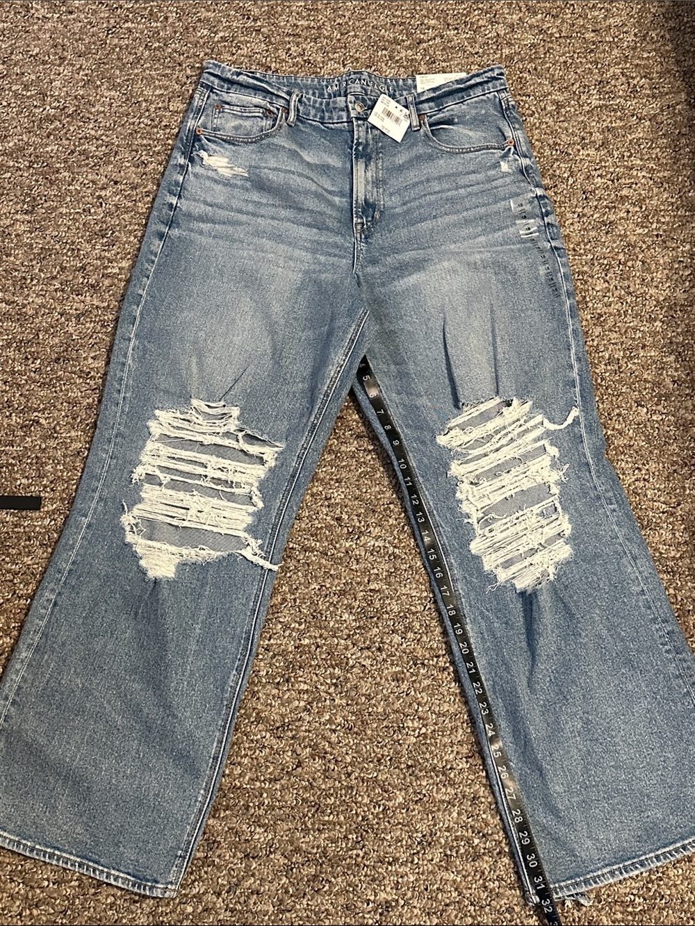 American Eagle Outfitters Light Blue Distressed Wide-Leg Jeans